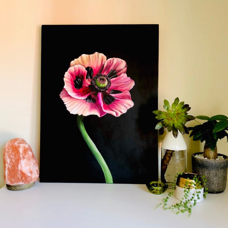 Original Anemone Painting, Textured Floral Art, 24x18
