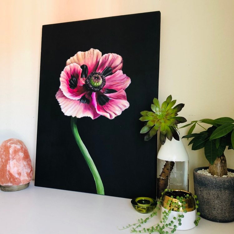 Original Anemone Painting, Textured Floral Art, 24x18
